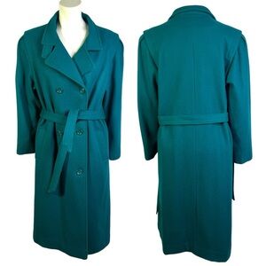 NICCOLINI GREEN WOOL TRENCH COAT VINTAGE EMERALD WINTER COAT 70s WOMAN SIZE 14
